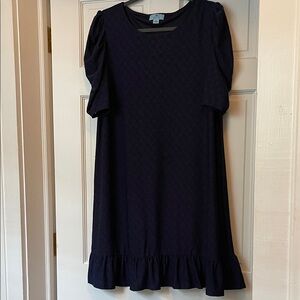 CeCe Navy Blue Eyelet Shift Ruffled Hem Dress